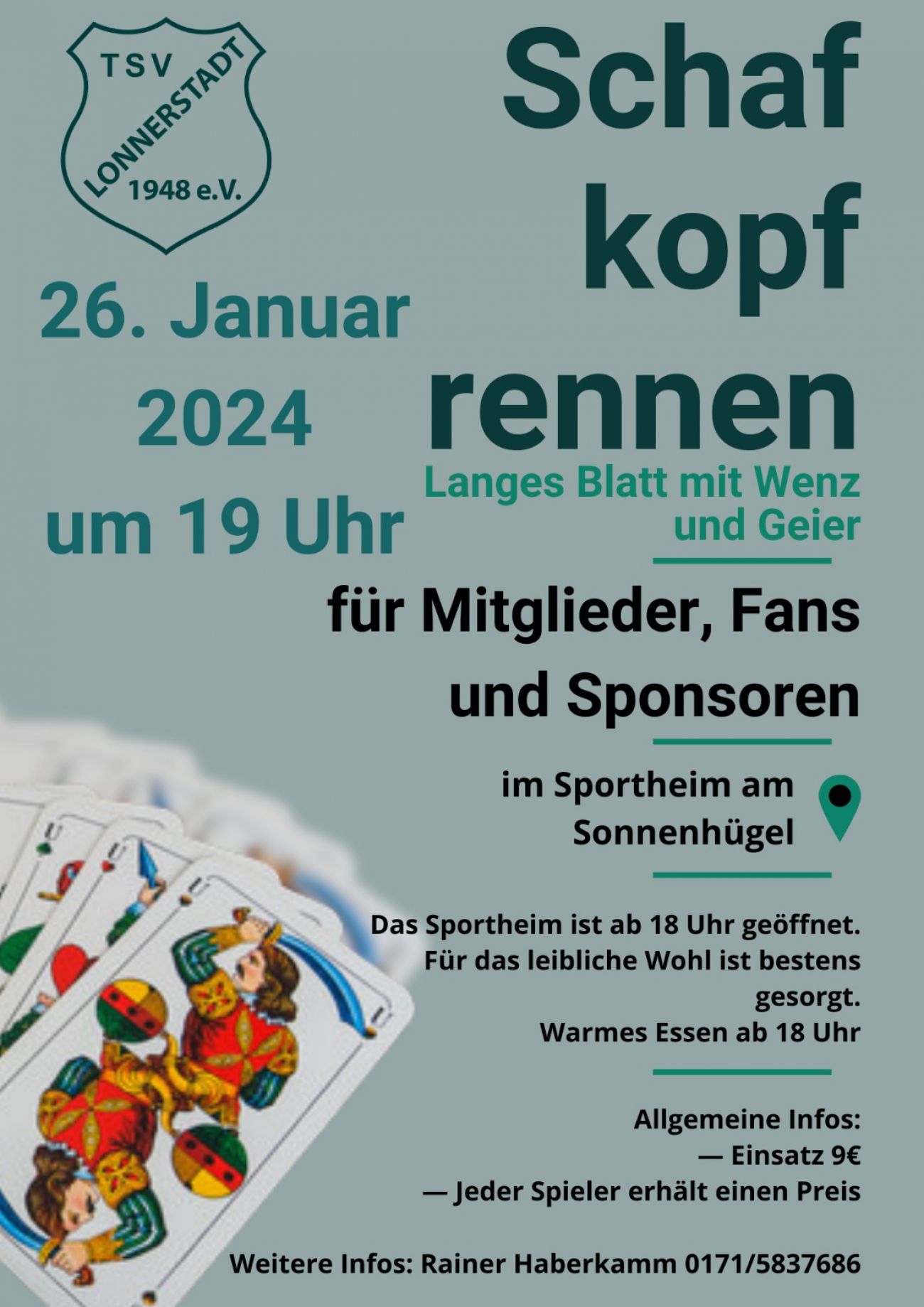 Schafkopfrennen für Mitglieder, Fans und Gönner am 26.1.2024